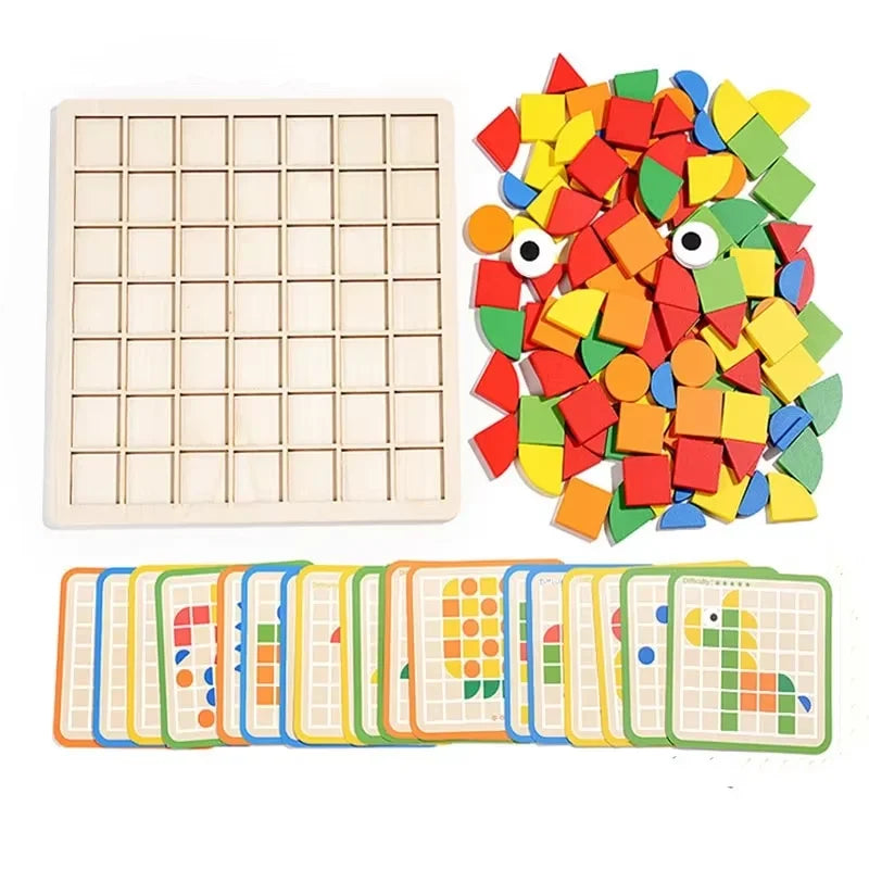 Wooden Mosaic Puzzle Blocks Set