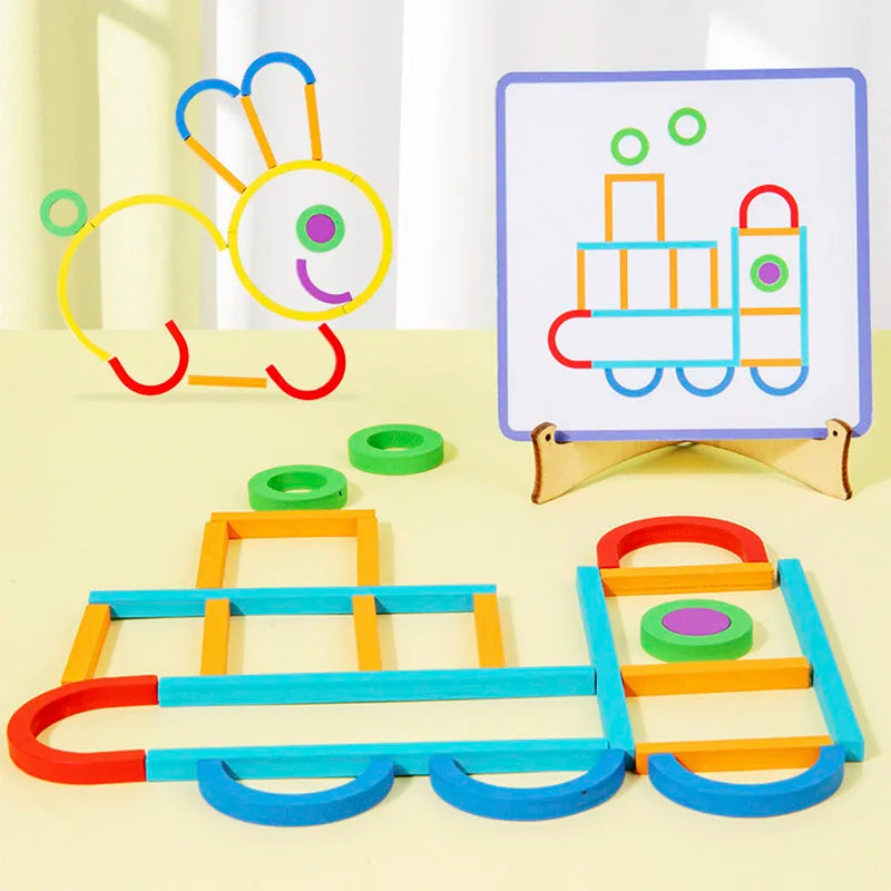 Wooden Sticks & Rings Puzzle Set