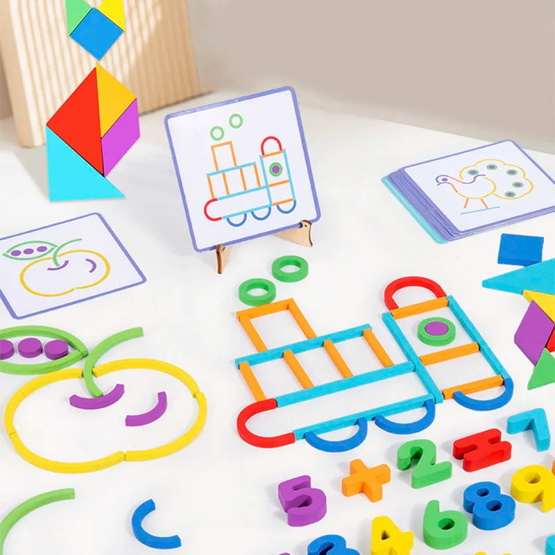 Wooden Sticks & Rings Puzzle Set