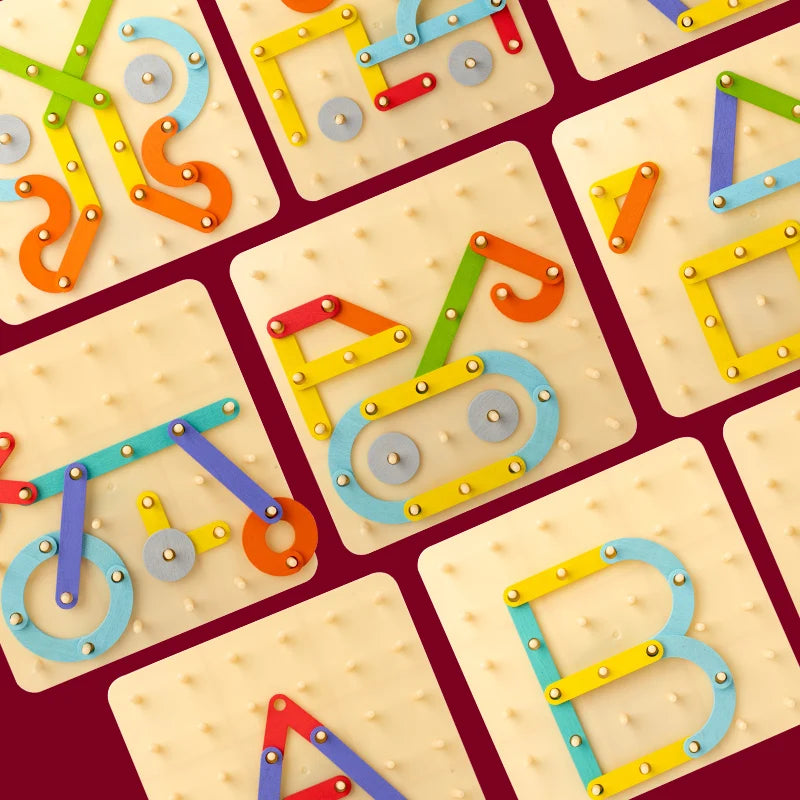 Wooden Geometric Pegboard Set