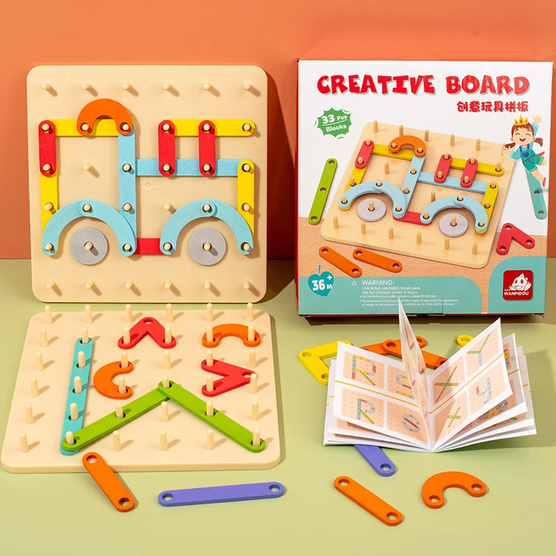 Wooden Geometric Pegboard Set