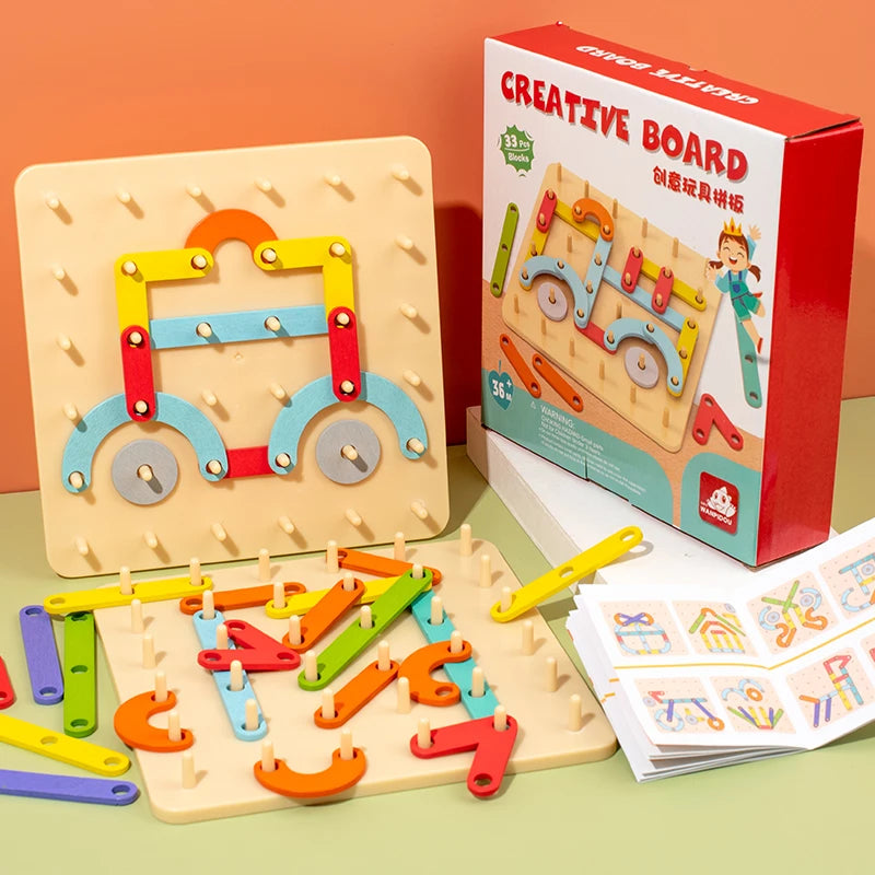 Wooden Geometric Pegboard Set