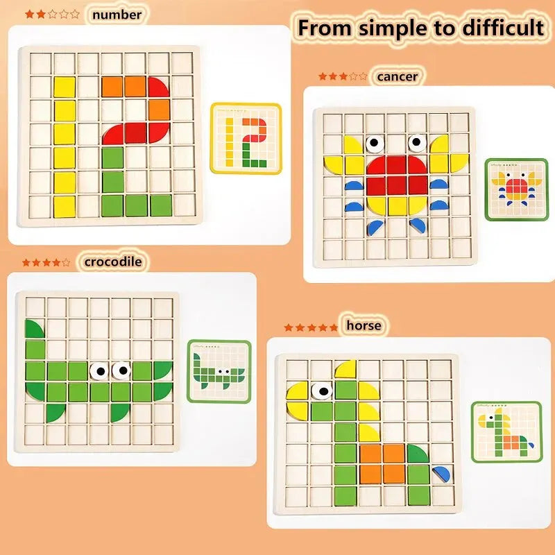 Wooden Mosaic Puzzle Blocks Set