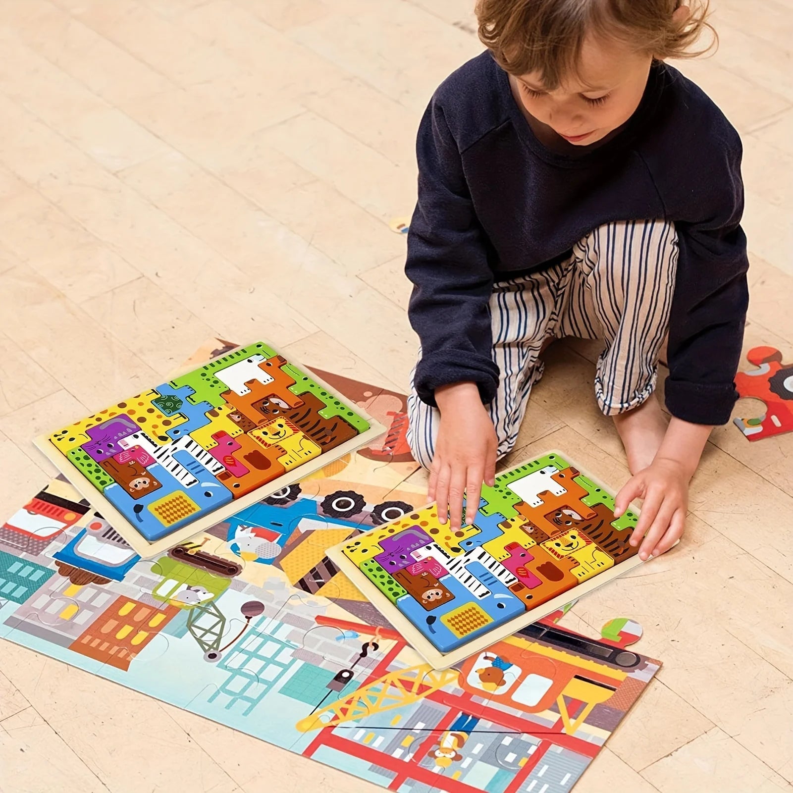 Animal Wooden Block Puzzles - Bright Yellow Fox