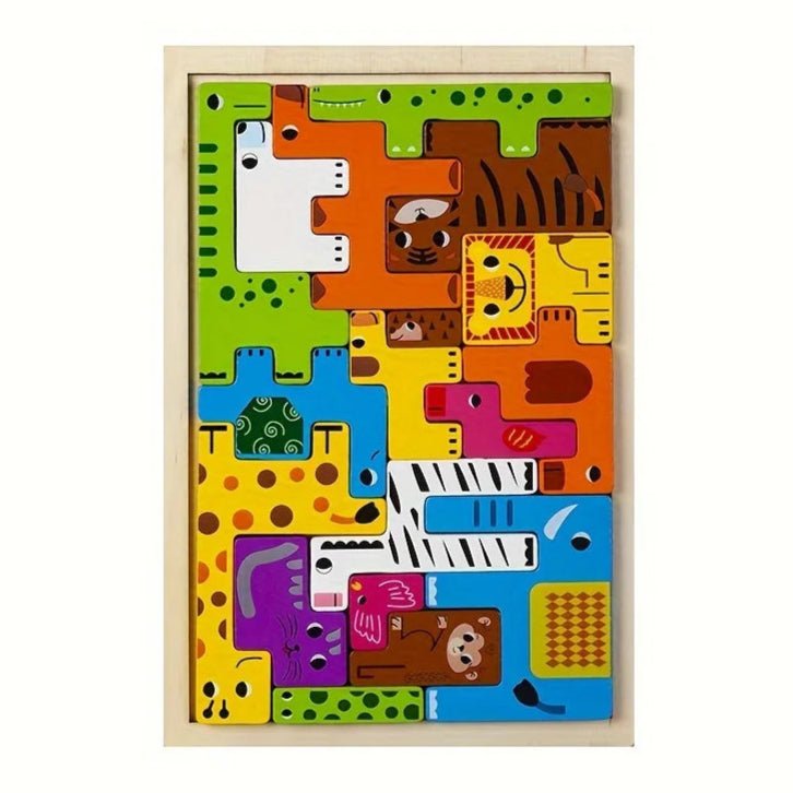 Animal Wooden Block Puzzles - Bright Yellow Fox