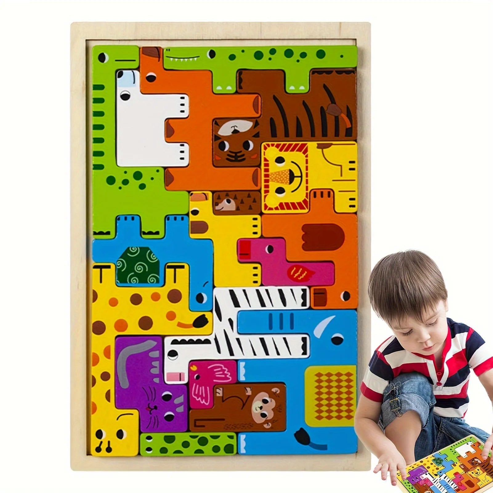 Animal Wooden Block Puzzles - Bright Yellow Fox