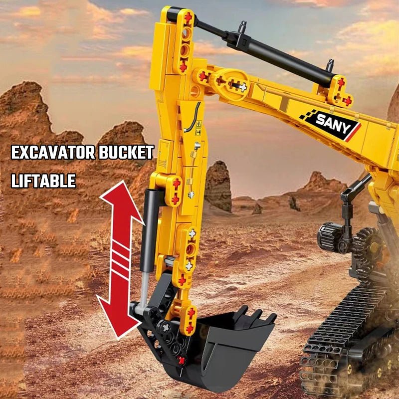 Excavator Building Block Model Set - Bright Yellow Fox