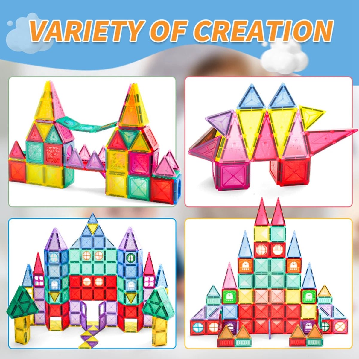 Magnetic Tile Building Blocks Set - Bright Yellow Fox