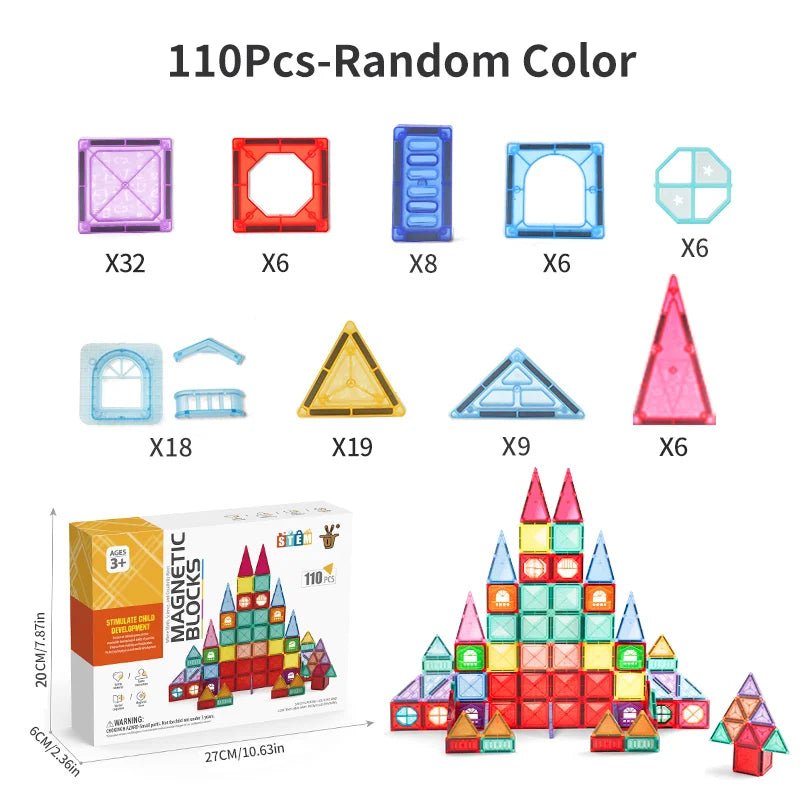 Magnetic Tile Building Blocks Set - Bright Yellow Fox