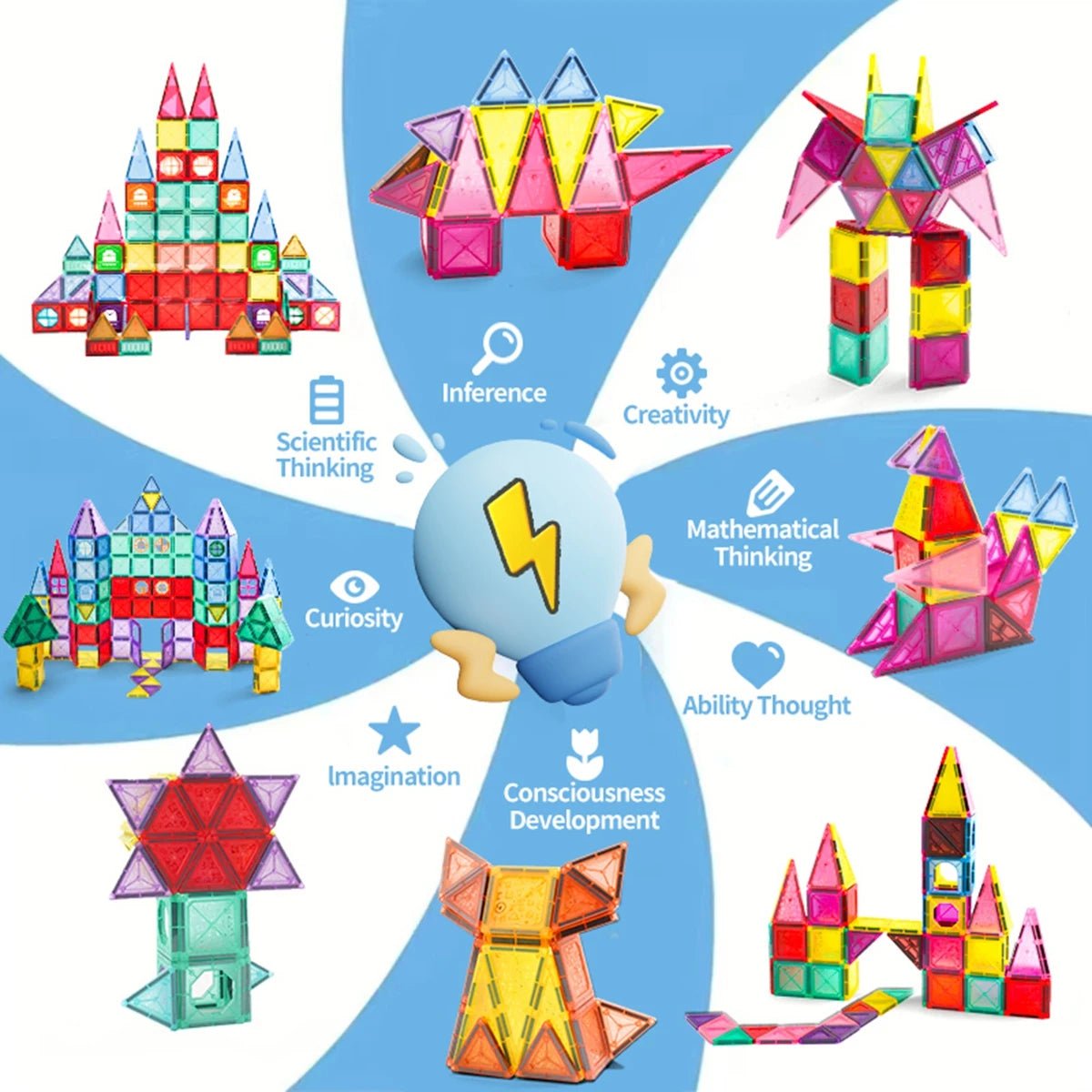 Magnetic Tile Building Blocks Set - Bright Yellow Fox