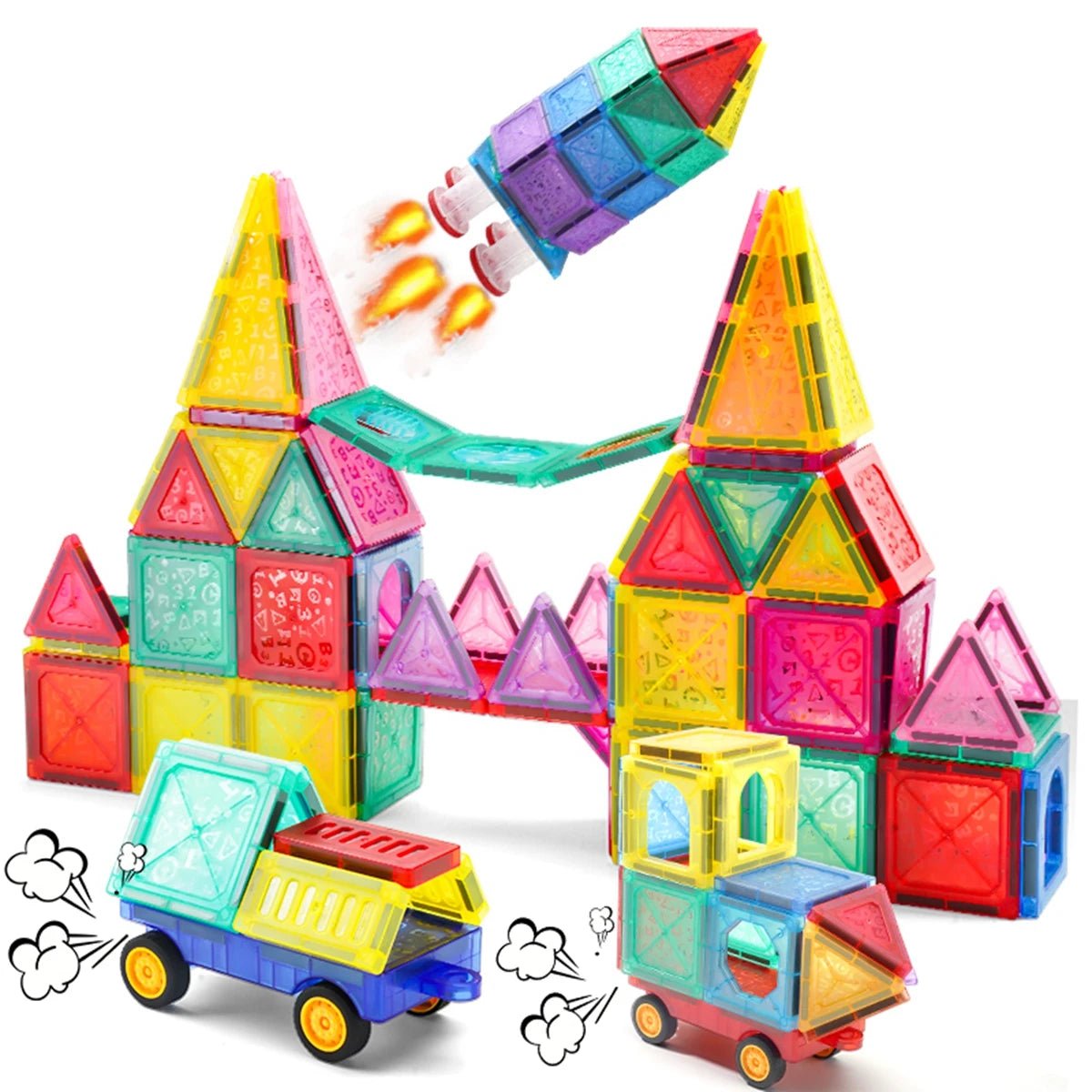 Magnetic Tile Building Blocks Set - Bright Yellow Fox