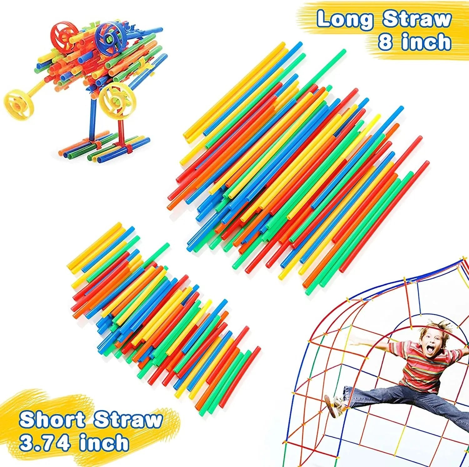 Straw STEM Construction Toy Set - Bright Yellow Fox