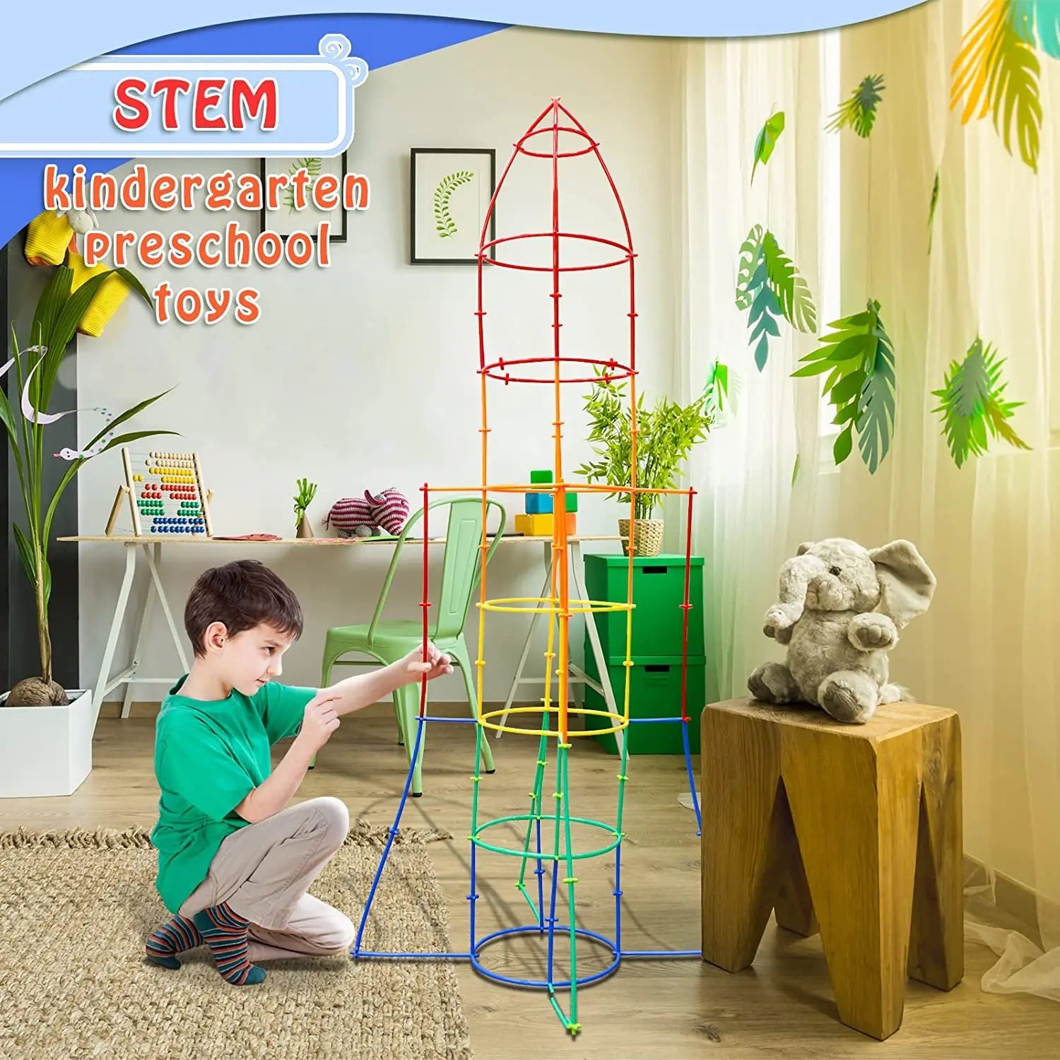 Straw STEM Construction Toy Set - Bright Yellow Fox
