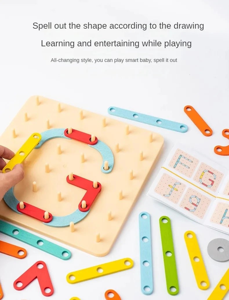 Wooden Geometric Pegboard Set - Bright Yellow Fox