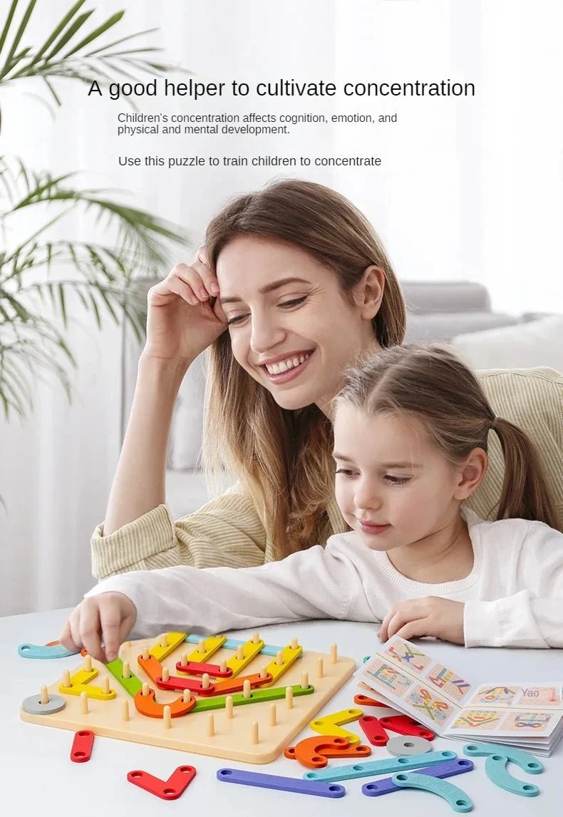 Wooden Geometric Pegboard Set - Bright Yellow Fox