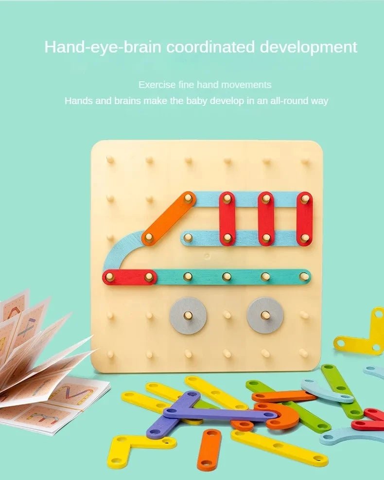 Wooden Geometric Pegboard Set - Bright Yellow Fox