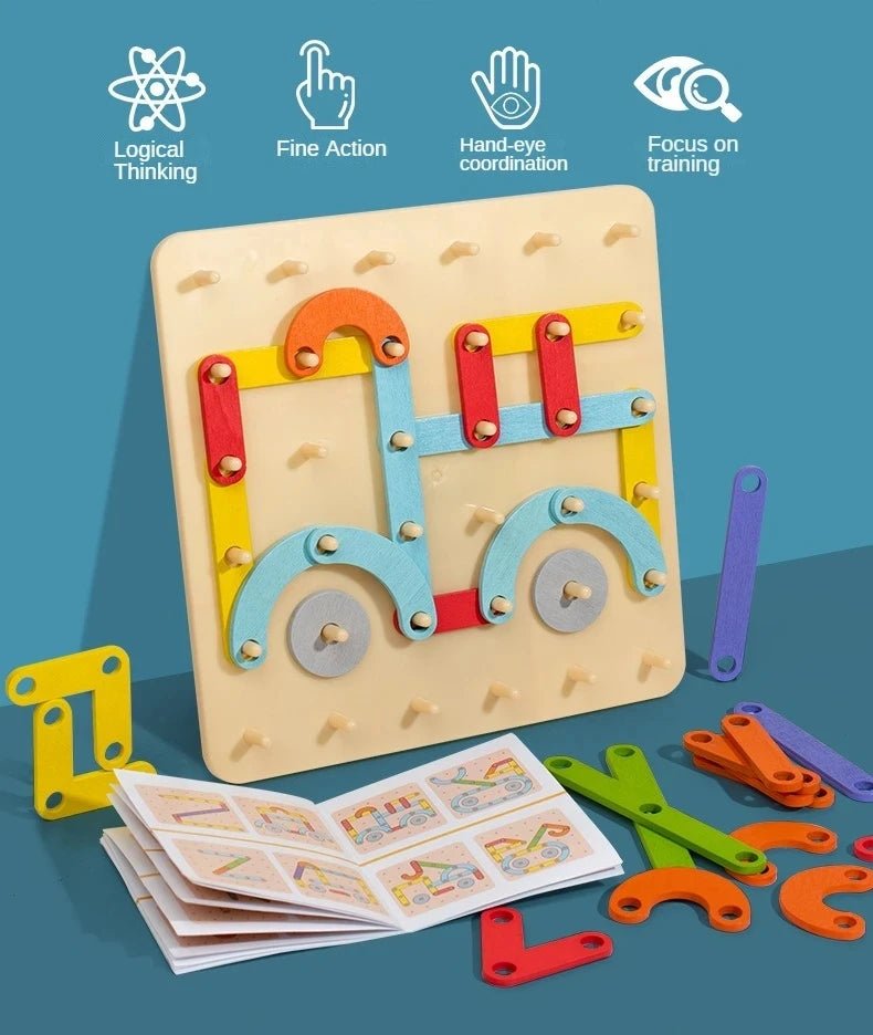 Wooden Geometric Pegboard Set - Bright Yellow Fox