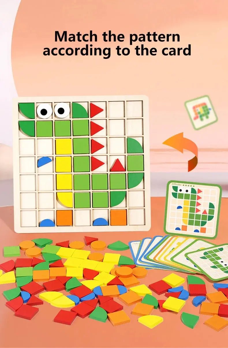 Wooden Mosaic Puzzle Blocks Set - Bright Yellow Fox