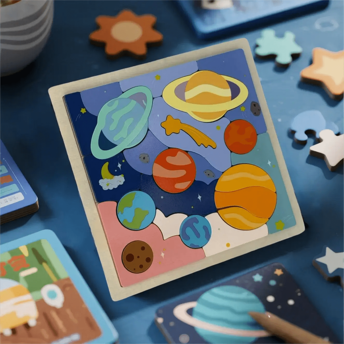 Wooden Solar System Puzzle - Bright Yellow Fox