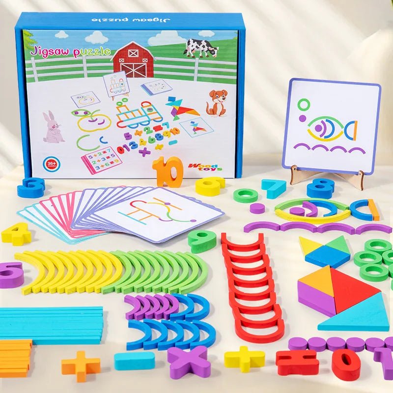 Wooden Sticks & Rings Puzzle Set - Bright Yellow Fox