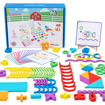 Wooden Sticks & Rings Puzzle Set - Bright Yellow Fox