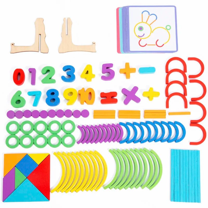 Wooden Sticks & Rings Puzzle Set - Bright Yellow Fox