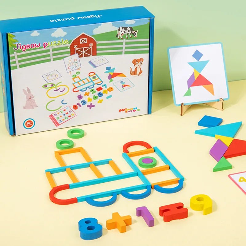 Wooden Sticks & Rings Puzzle Set - Bright Yellow Fox