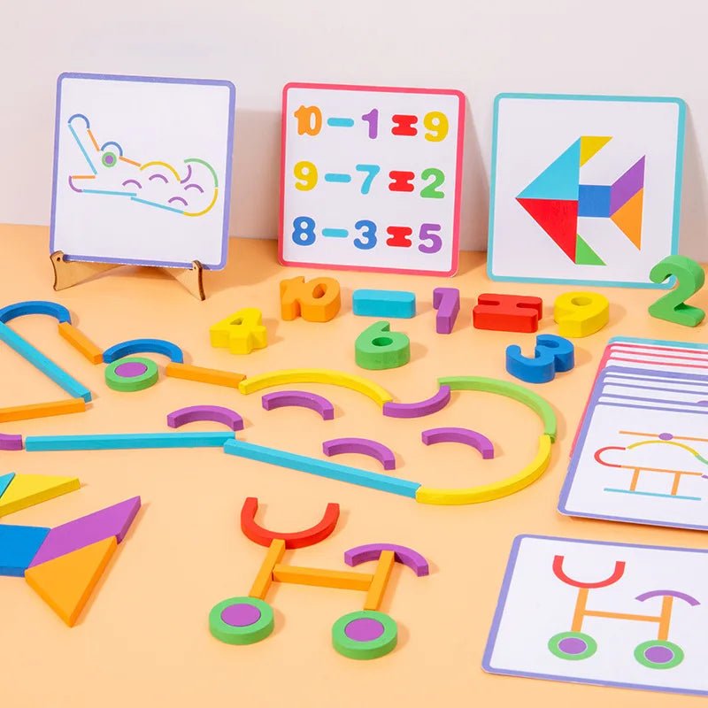 Wooden Sticks & Rings Puzzle Set - Bright Yellow Fox